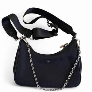 Peta + Jain Black Nylon Shoulder Bag with Silver Chain